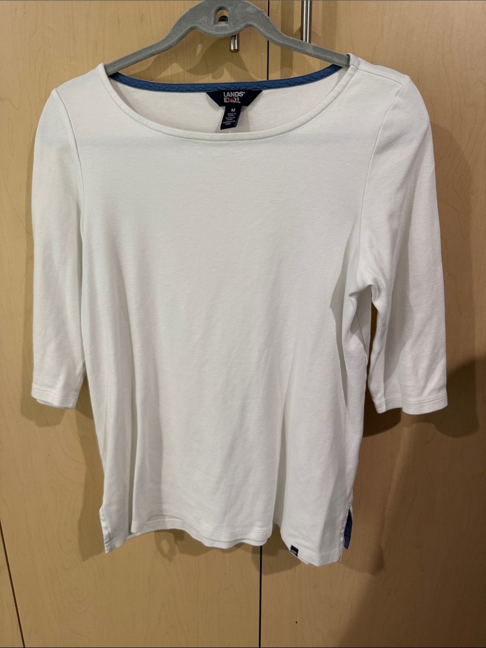 Lands' End White 3/4 Sleeve Scoop Neck Tee